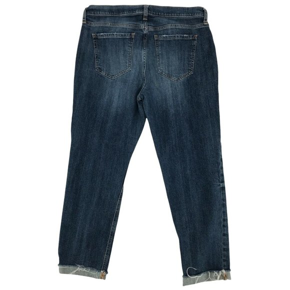 Old Navy Womens Mid Rise Distressed Blue Denim Boyfriend Capri Jeans Size 6 - Picture 3 of 8